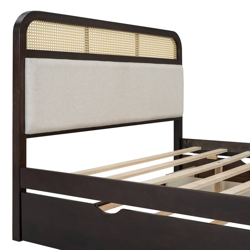 Espresso Modern Queen Size Bed with Trundle and Drawers