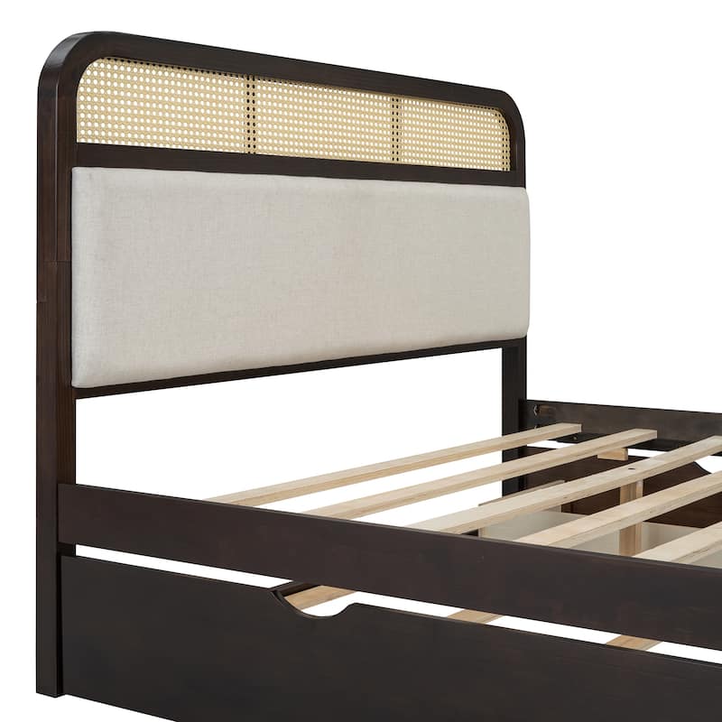 Espresso Queen Platform Bed with Trundle and Storage Drawers