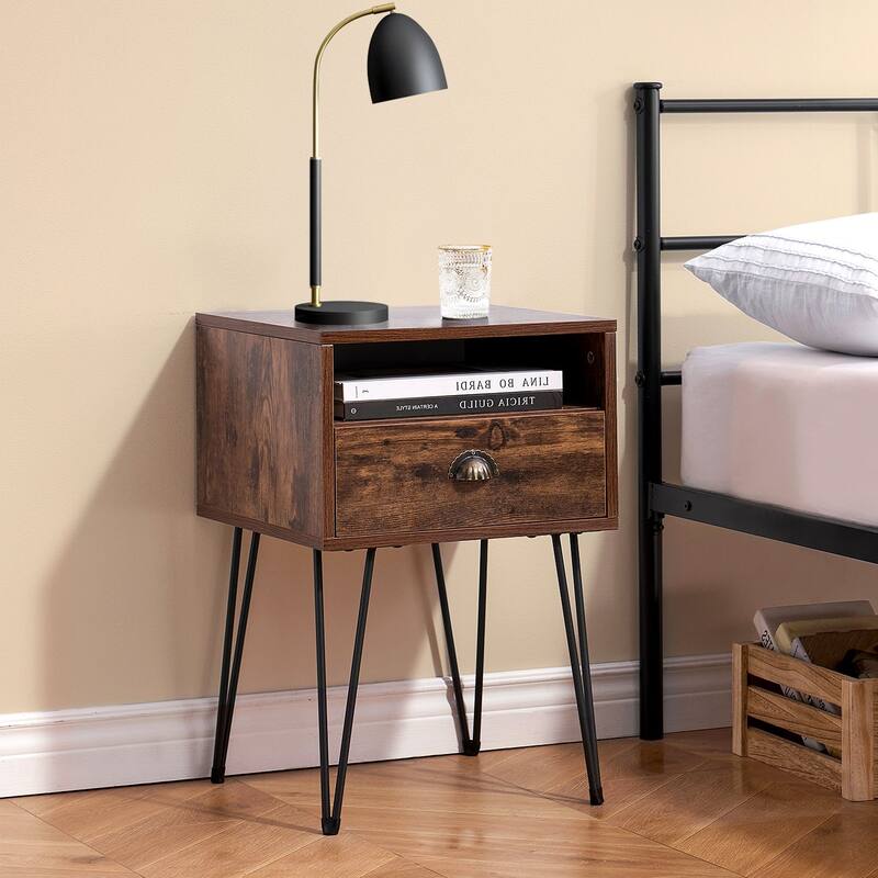 Taomika 2-Piece 1-Drawer Nightstand Set with Drawer Compact Open Shelf Bedside Table for Saving Space(Set of 2 )