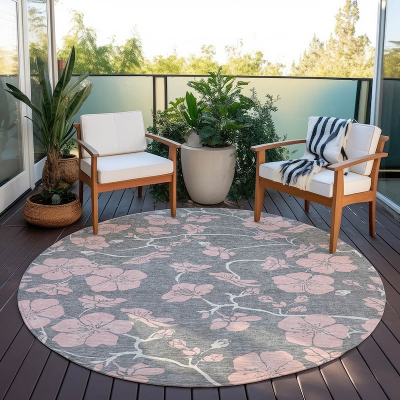 Machine Washable Indoor/ Outdoor Floral Zen Chantille Rug
