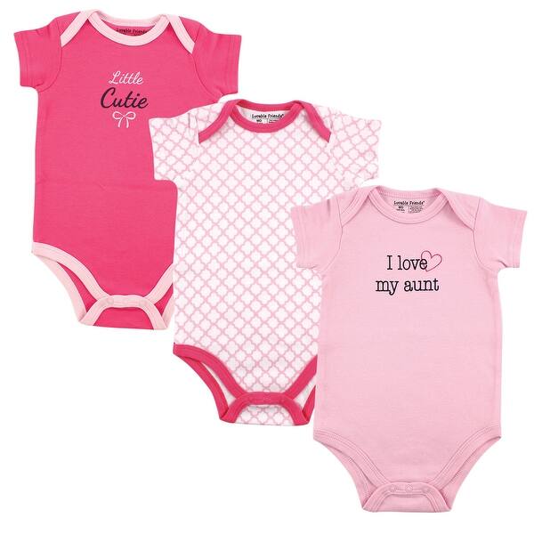 slide 1 of 1, Luvable Friends Baby Girl Cotton Bodysuits 3pk, Girl Aunt 0-3 Months - Girl Aunt