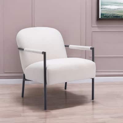 HomeRoots 26" Ivory And Black Sherpa Arm Chair - 26' X '32.3' X '33.5
