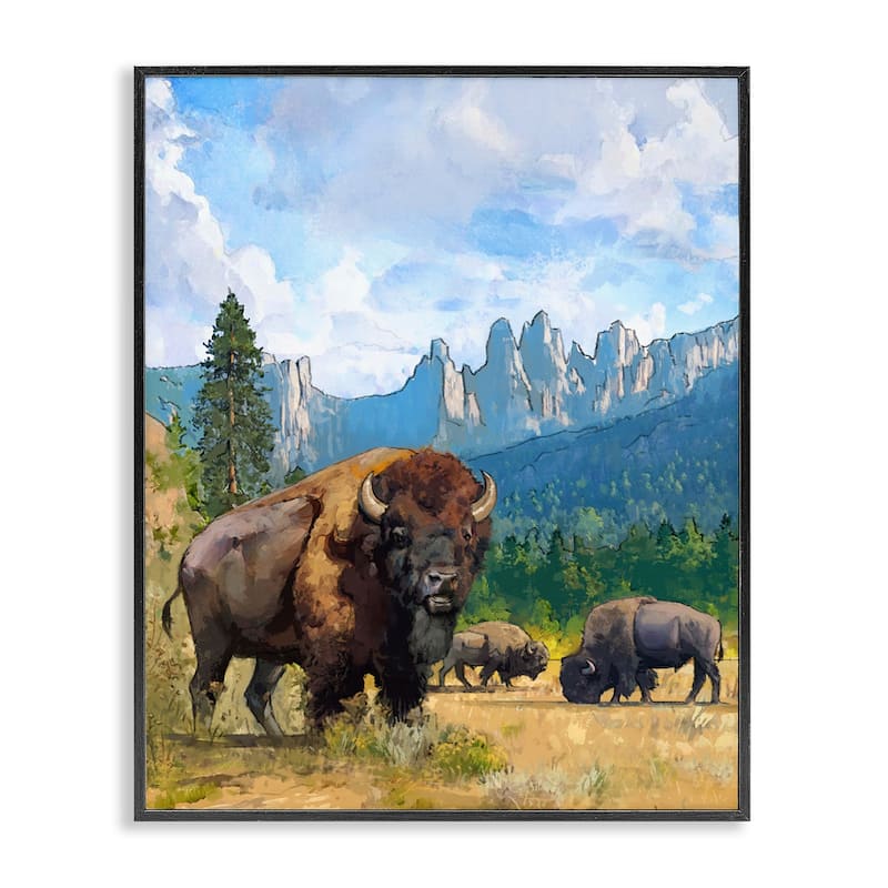 Stupell Grazing Bison Desert Abstraction Framed Giclee Art Design By David Owens - 11 x 14 - Black