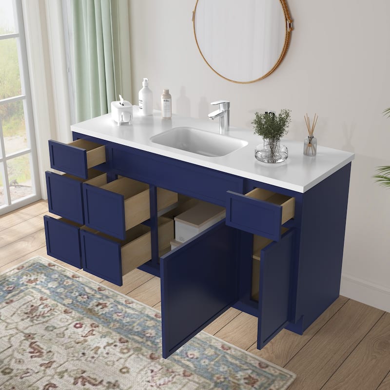 Vanity Art 60" Birch Freestanding Bathroom Vanity Cabinet without Top