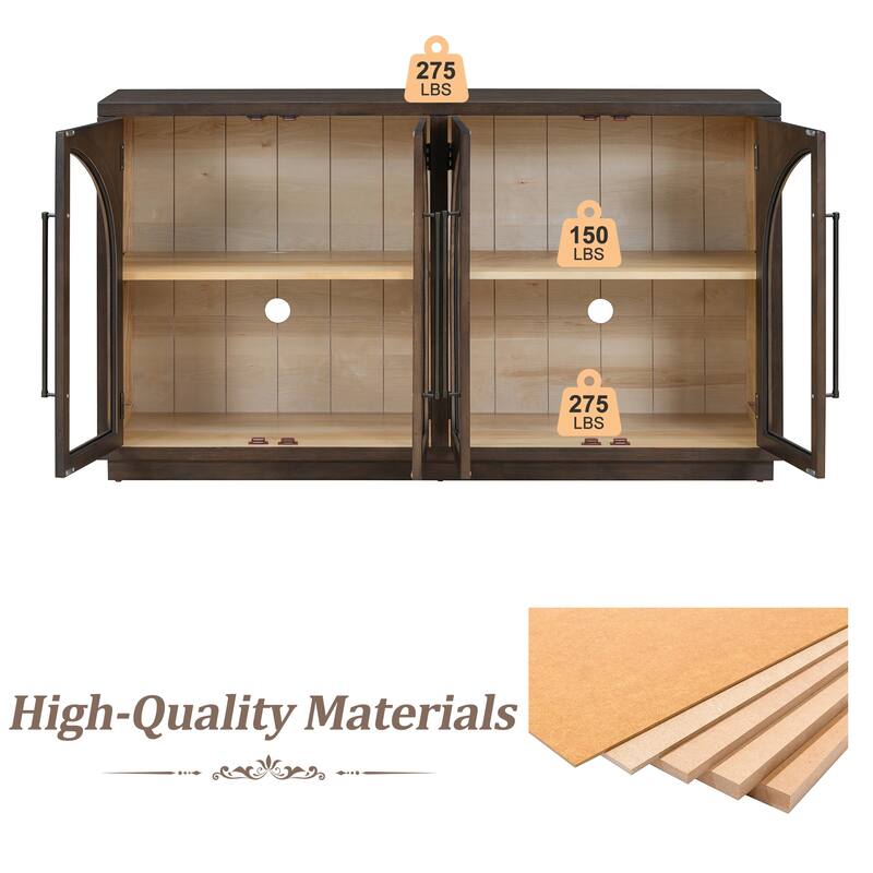 4-Door Large Storage Sideboard Buffet Cabinet with Glass Doors, Arched Cabinet with Adjustable Shelves for Kitchen, Dining Room