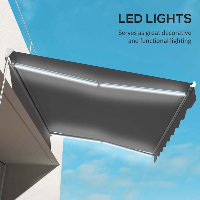 13' x 10' Electric Awning with LED Lights, Retractable Awning, UV40+ Sun Shade Shelter with Remote Controller and Crank Handle