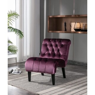 Modern Velvet Armless Accent Chair with Tufted Backrest and Solid Wood ...
