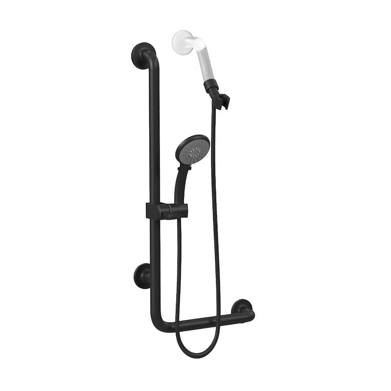 ErgoSlideBar Ergonomic Soft Grip 32mm Diameter ADA Compliant 500 lb Weight Capacity Slide Bar and Handshower Left Matte Black