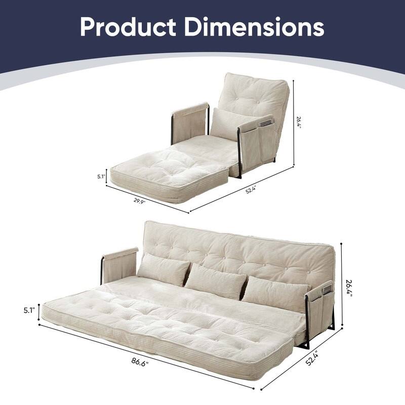 Mixoy Muti-Functional Folding Floor Sofa Bed,Lazy Sofa with Pillows,6 Position Adjustable Backrest-2+1