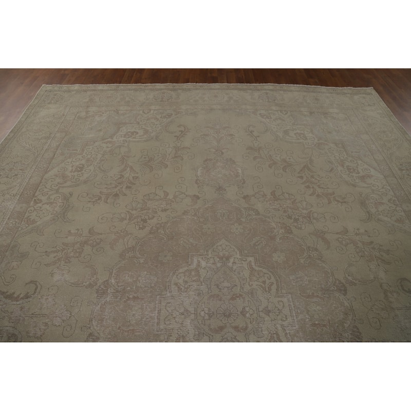Distressed Tabriz Vintage Persian Rug Handmade Wool Carpet - 9'4" x 12'8"