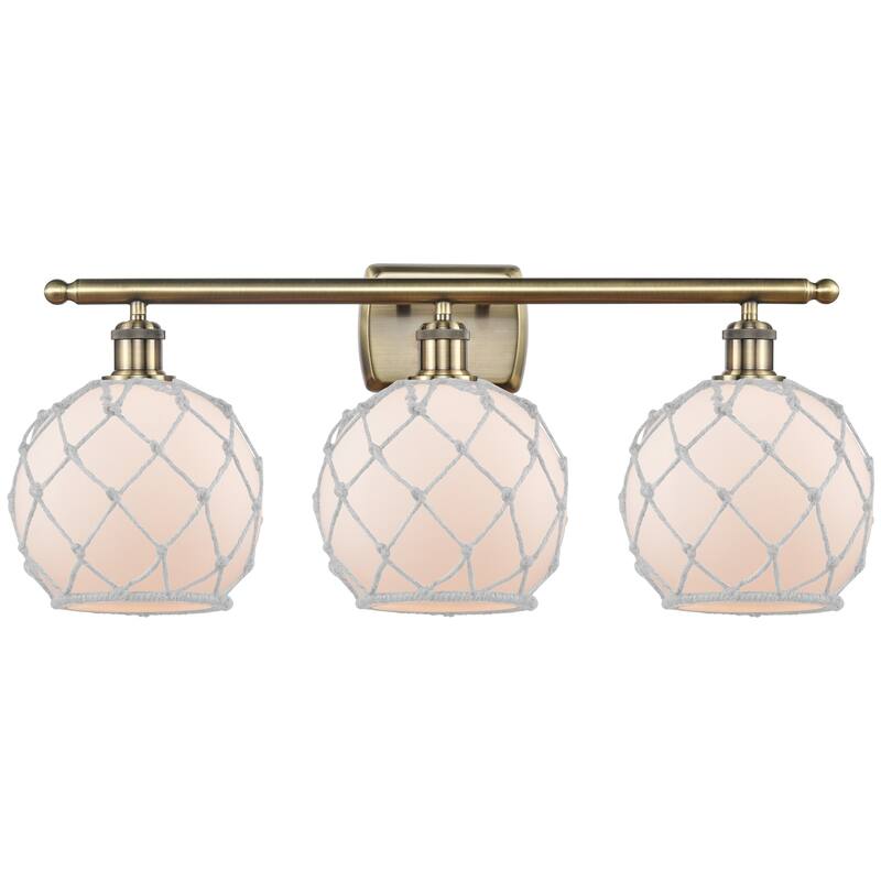 Innovations Lighting 516-3W-11-28 Farmhouse Rope Vanity Farmhouse Rope - Antique Brass / White Glass with White Rope