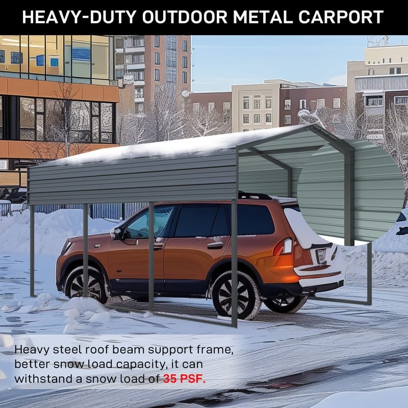 14.8 ft. W x 10 ft. D x 8.3 ft. H Carbon Black Galvanized Steel Peaked Carport