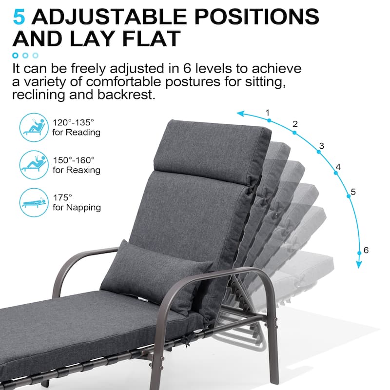 Patio Adjustable Chaise Lounge Chair with Cushion and Pillow for Outdoor & Indoor