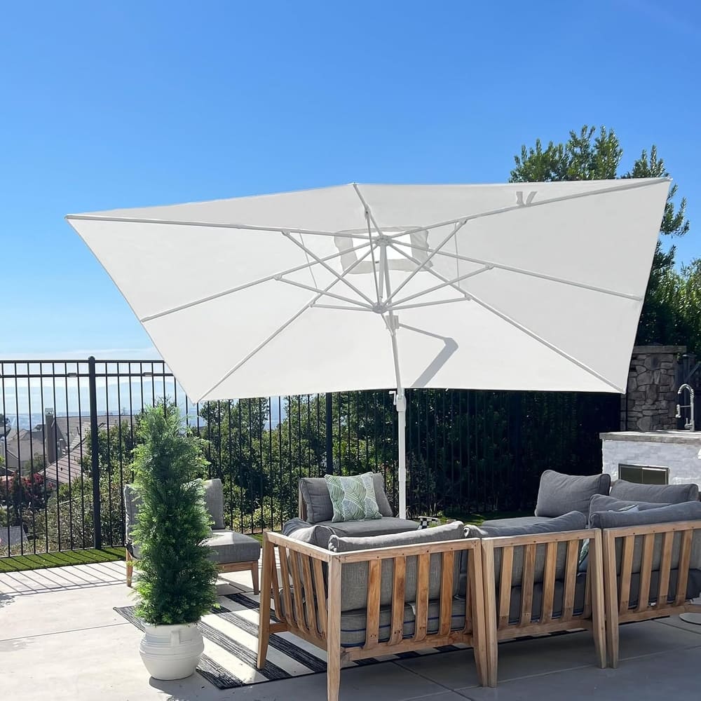 PURPLE LEAF White Rectangle Cantilever Patio Umbrella With Base
