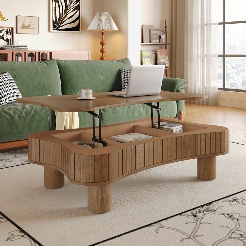Lift Top Coffee Table with Fluted Panel Hidden Storage