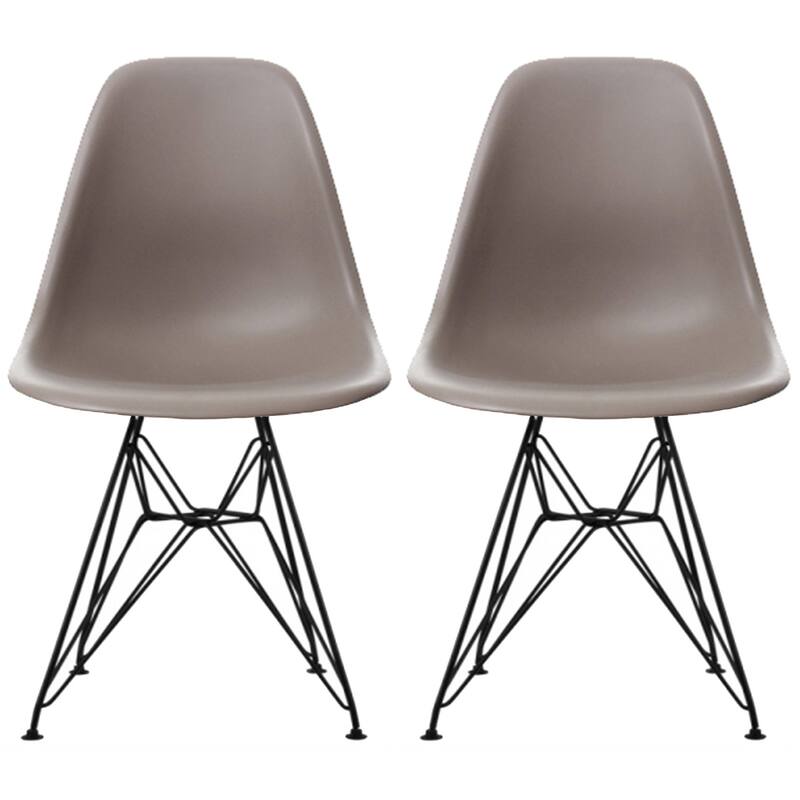 Set of 2 Mid-Century Modern Dining Side Chairs Armless Plastic Shell Seat with Black Metal Wire Eiffel Base, White - Taupe Gray