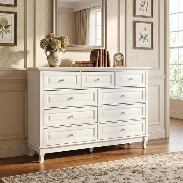 slide 2 of 38, 9-Drawer Dresser for Bedroom, 55.1" Wide Chest of Drawers with Anti-Tip Kit, Large Storage Organizer Cabinet White