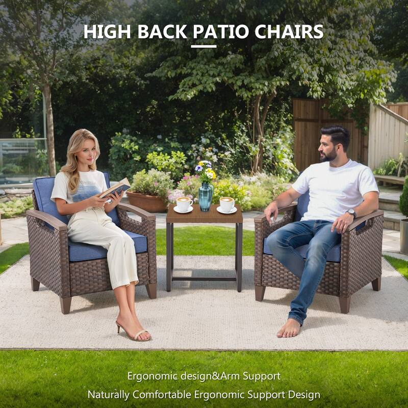 Gymojoy Wicker Patio Chairs Set of Two with Olefin Cushions Water-Resistant