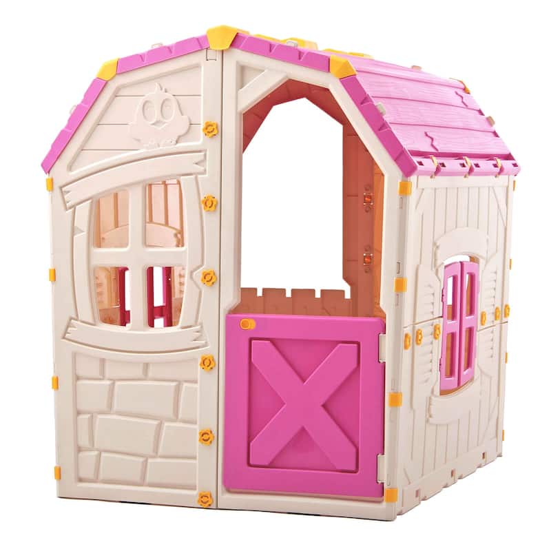 Costway Outdoor Kids Playhouse with Openable Door Windows for Home - See Details - Pink
