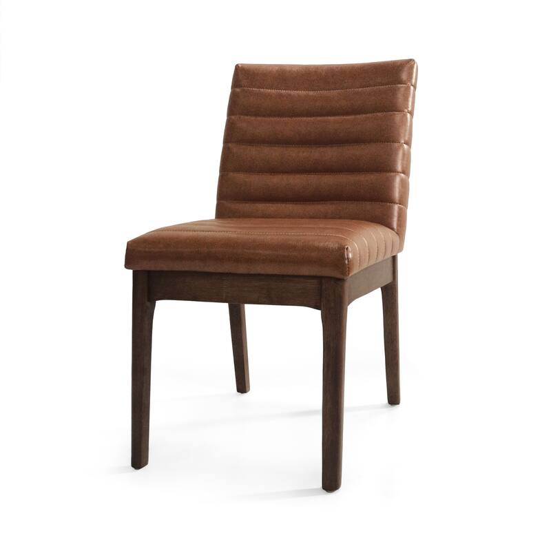 Modern Seam-Stitched Upholstered Dining Chair with Splayed Legs, for Dining Rooms, 2-Piece Set, Cognac Brown