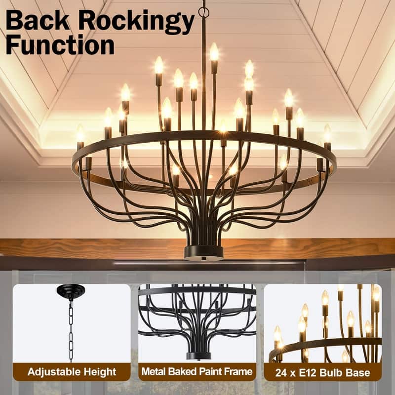 Black Chandelier, Modern Farmhouse Chandelier for Dining Room, Round Industrial Candle Chandeliers