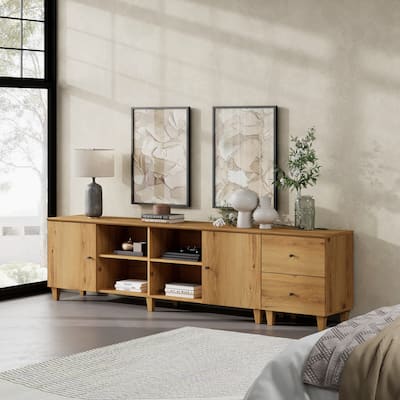 TV Stand & Charging End Tables Set for 100" TVs with Drawers & Doors