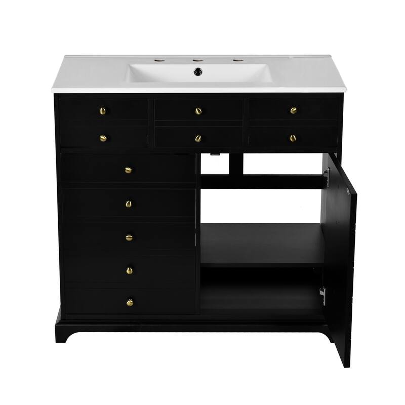 GDFStudio - Bretton Modern Freestanding Bathroom Vanity with Ceramic Sink with 2 Drawers & Soft Closing Doors - 36'W