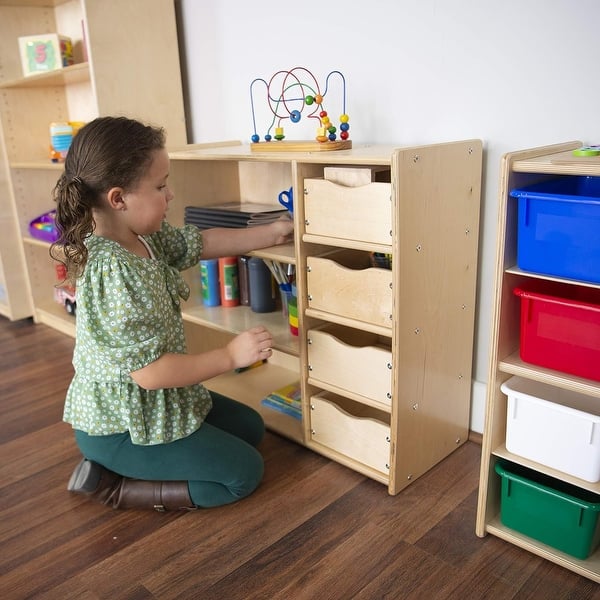 slide 2 of 5, Contender Kids Bookshelf With Drawers, 3 -Tier Wooden Bookcase With Storage for Kids Room Organizer in Natural Finish