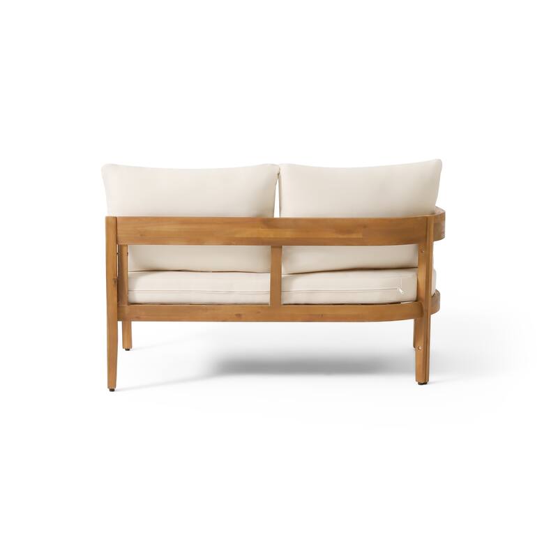 Christopher Knight Home - Montrose Patio Acacia Wood Left and Right Arm Tuxedo Sofas (Set of 2)