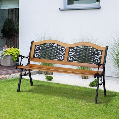 Outsunny 50" Outdoor Antique Style Wooden Patio Garden Bench Love Seat with Strong Hardwood Slats & Antique Style