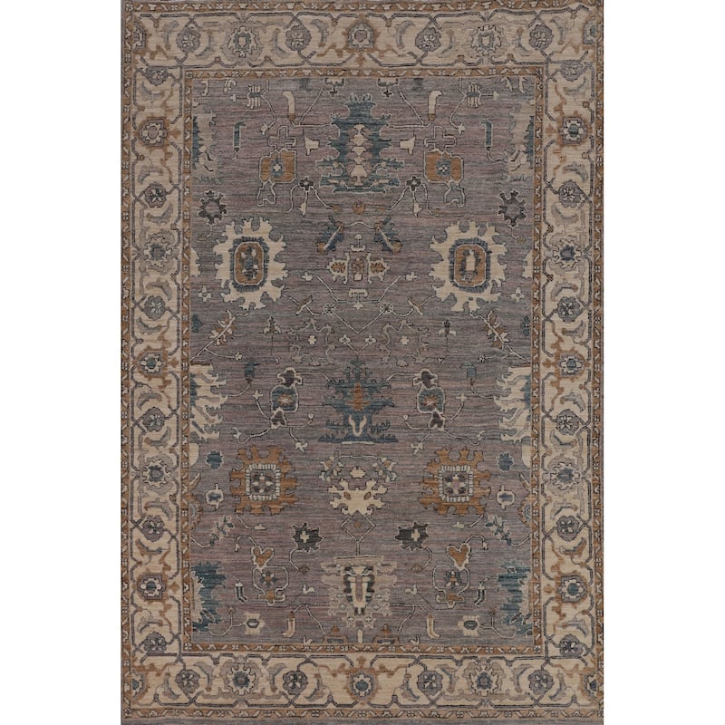 Gray Turkish Oushak Vegetable Dye Area Rug Hand-Knotted Wool Carpet - 5'10"x 8'6"