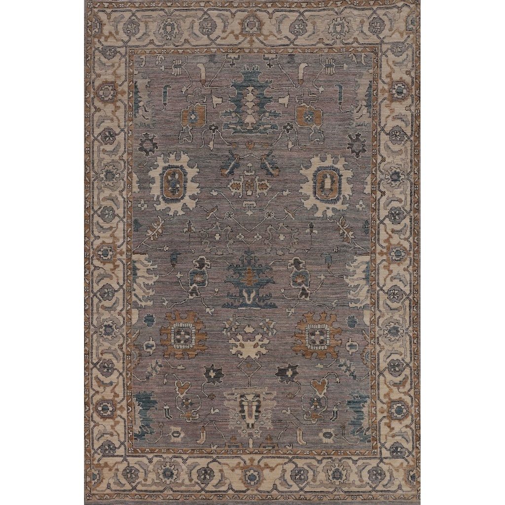 Gray Turkish Oushak Vegetable Dye Area Rug Hand-Knotted Wool Carpet - 5'10"x 8'6"