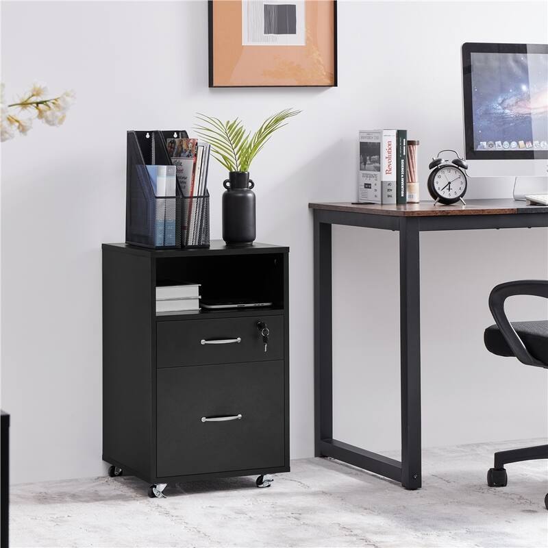 Yaheetech Rolling File Cabinet with 2 Drawers and 1 Open Shelf Filing Cabinet for Home Office