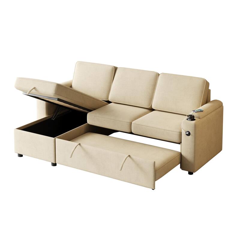 85.8" Sleeper Sofa with Pull Out Bed with Charging Port