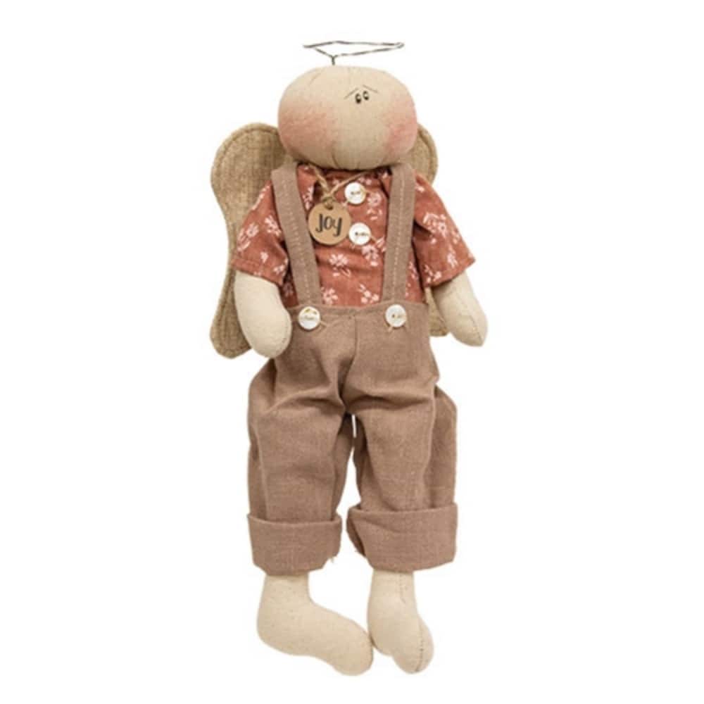 Beige Canvas Joy Inspirational Angel Boy with Wire Halo and Floppy Arms - 5.50 x 2.50 x 7.50 in (L x W x H)