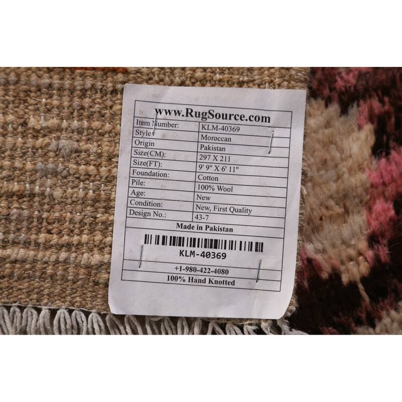 Geometric Beige Moroccan Oriental Area Rug Handmade Tribal Wool Carpet - 6'11" x 9'9"