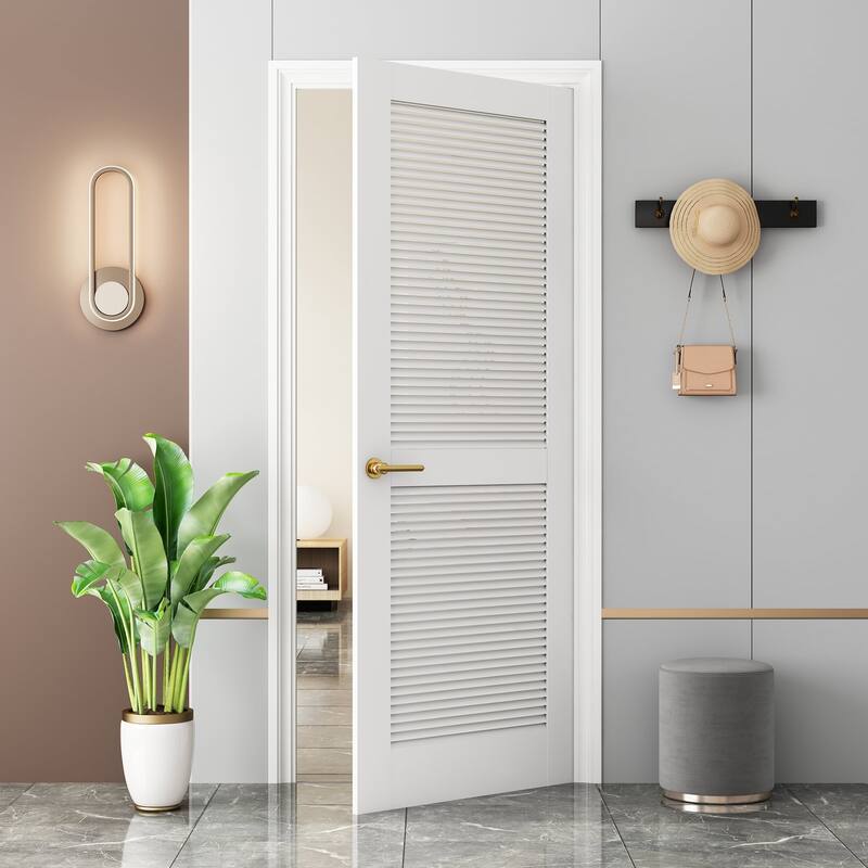 80"H White Louver Closet Doors Solid Manufactured Wood Primed Shaker Slab Interior Door