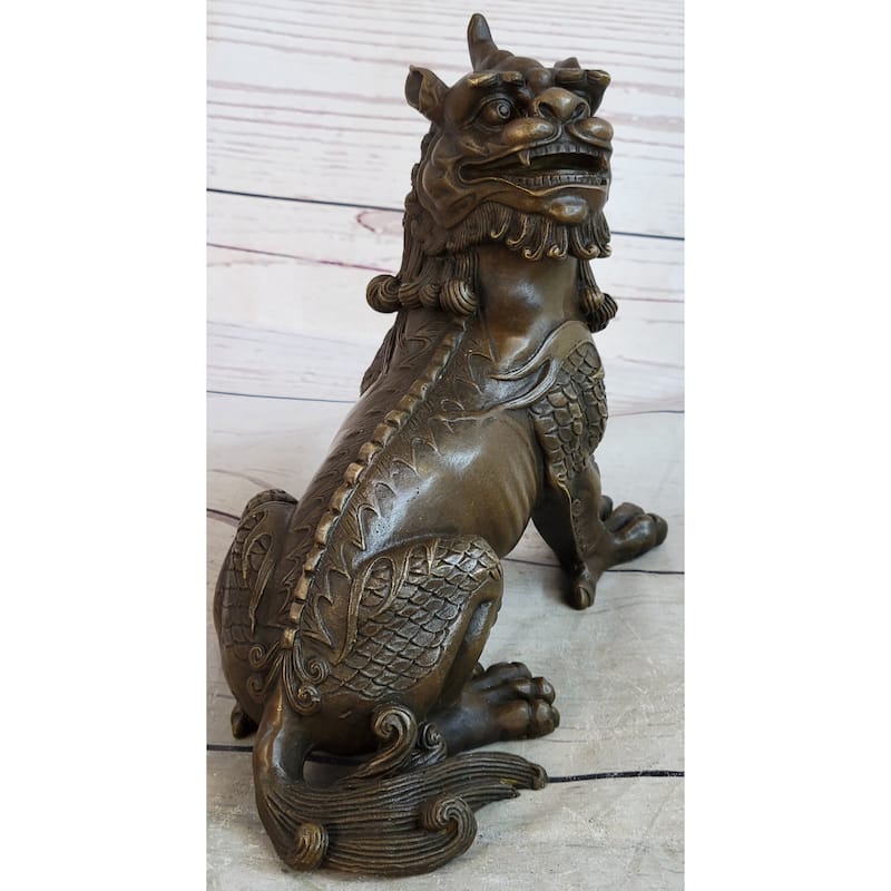 Folk Chinese Bronze Evil Talisman Guardian Door Lion Fu Foo Dog Statue Sale Gift