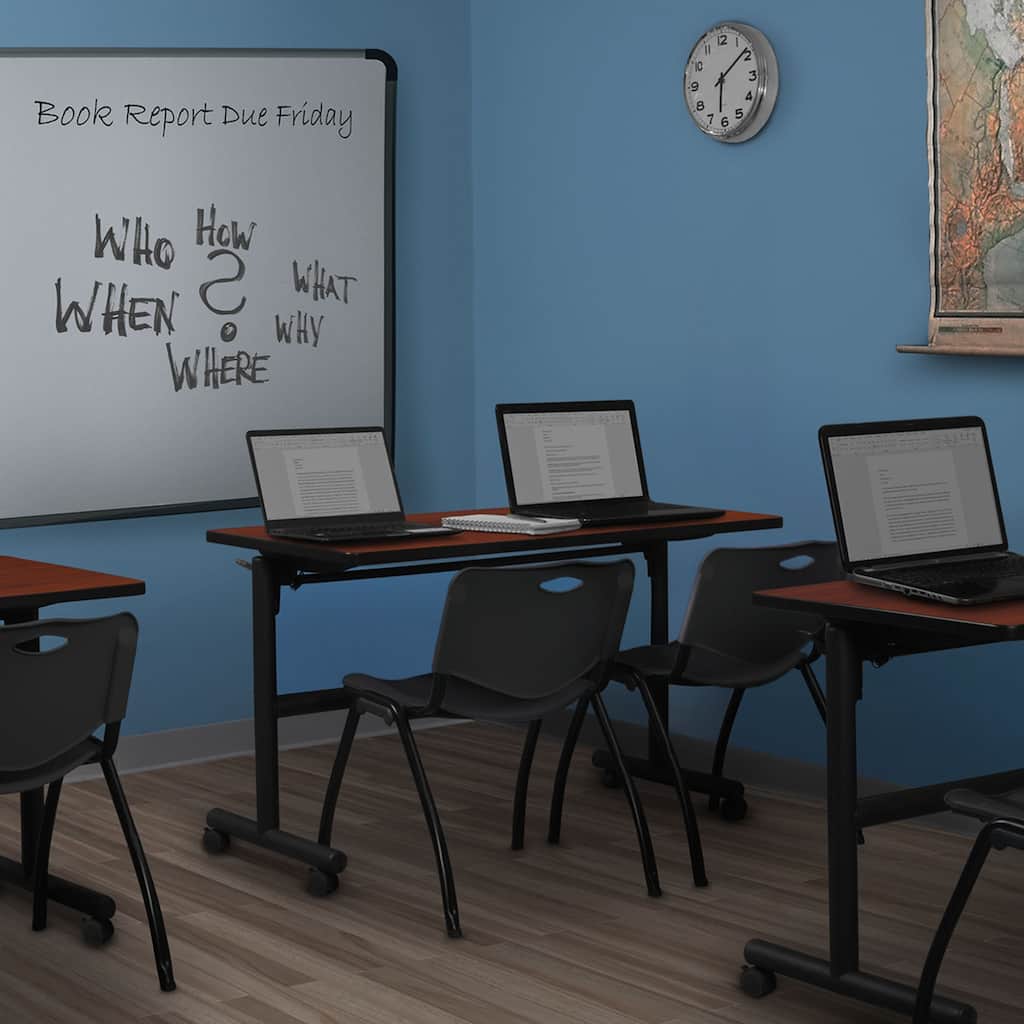 48" x 30" Flip Top Mobile Training Table- Cherry and 2 "M" Stack Chairs- Black