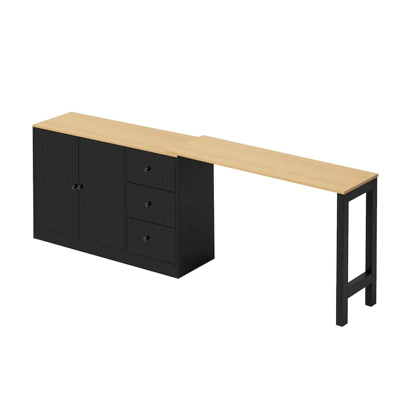 89.7" Wooden Sideboard with Extendable Table, 2 Doors & 3 Drawers Storage Cabinet for Living Room, Study, Kitchen