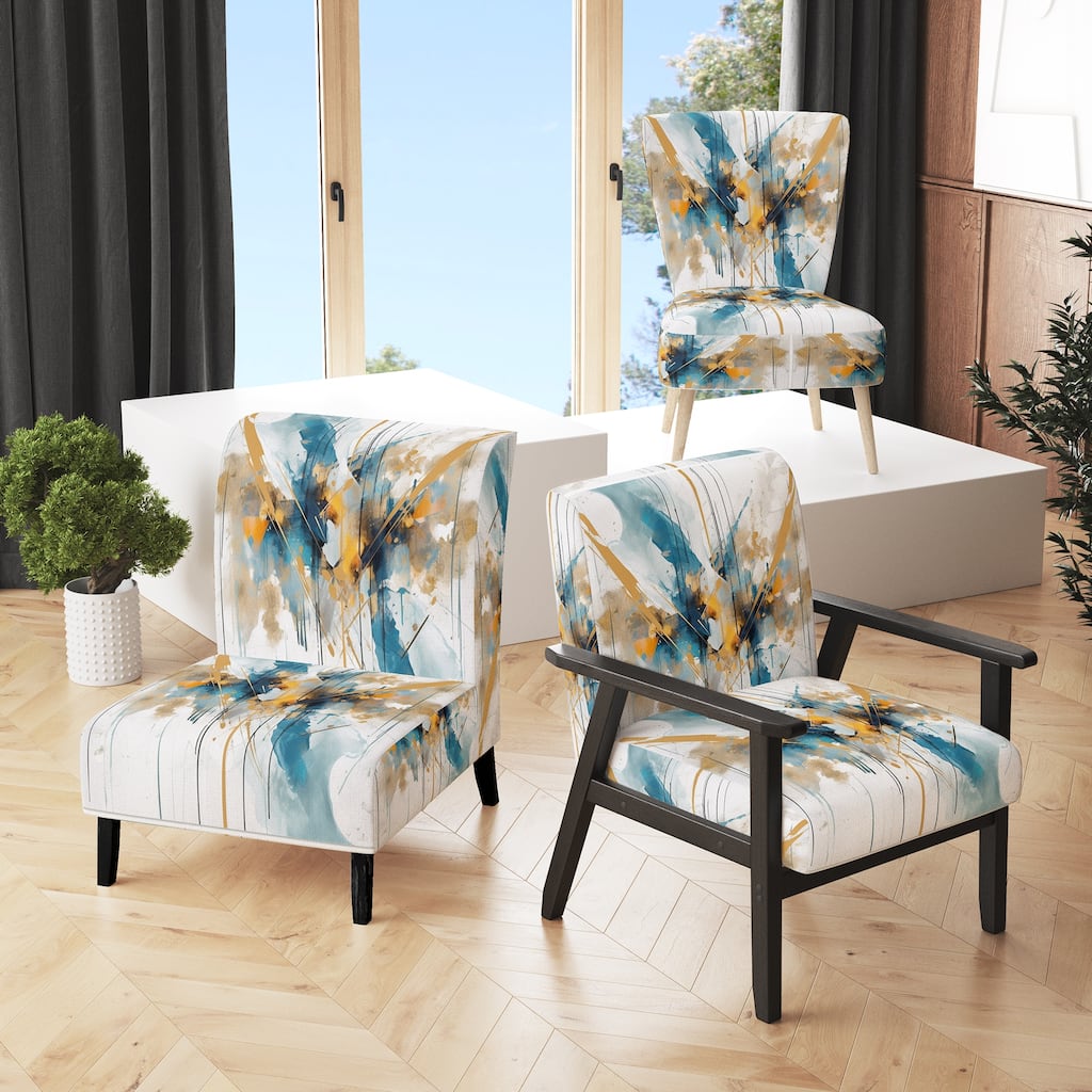 Designart "Teal and Gold Elegance" Upholstered Minimalism Accent Chair and Modern & Contemporary Arm Chair - Multiple Color