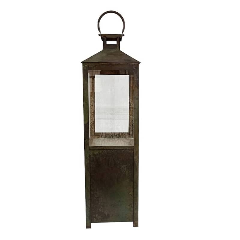 Large Lantern Green Patina Iron & Glass H 34.7" & Dia 8.66" - GREEN PATINA - Medium