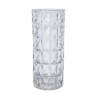 Cylindrical Diamond Pattern Glass Vase - 13.75