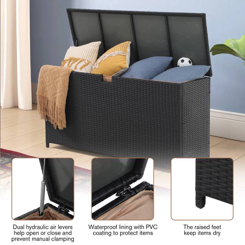 Outdoor 120 Gallons PE Wicker Storage Box