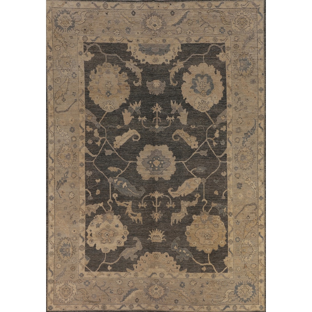 Oushak Turkish Area Rug Hand-Knotted Grey Transitional Wool Carpet - 8'10"x 11'7"