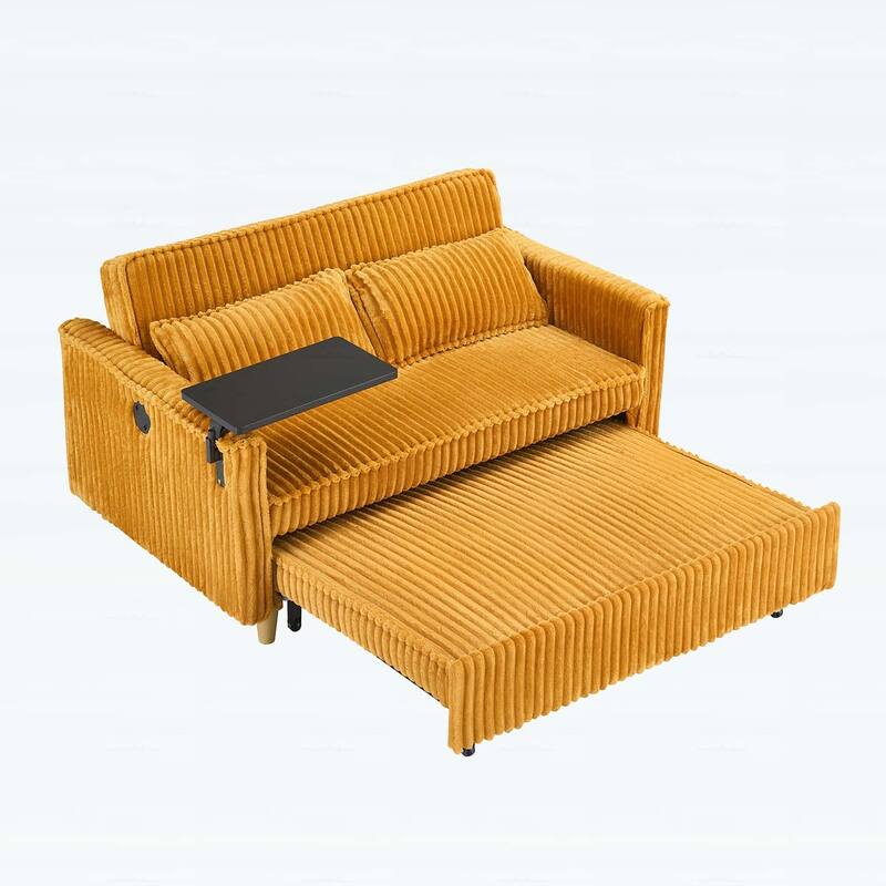 Pull-Out and Push-In Sofa with Movable Tabletop and USB Ports, Ideal for Living Rooms and Bedrooms