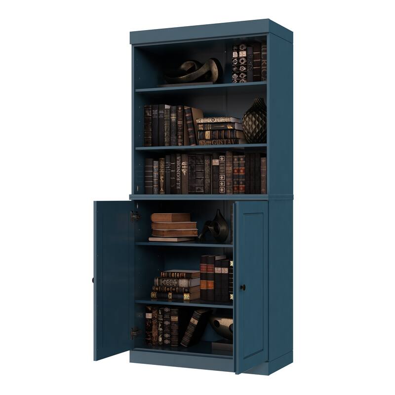 Palace Imports Solid Wood 6-Shelf Bookcase, Raised Panel Doors, Adjustable Shelves