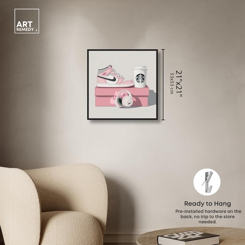 Pink Sneaker and Headphones Canvas by Art Remedy