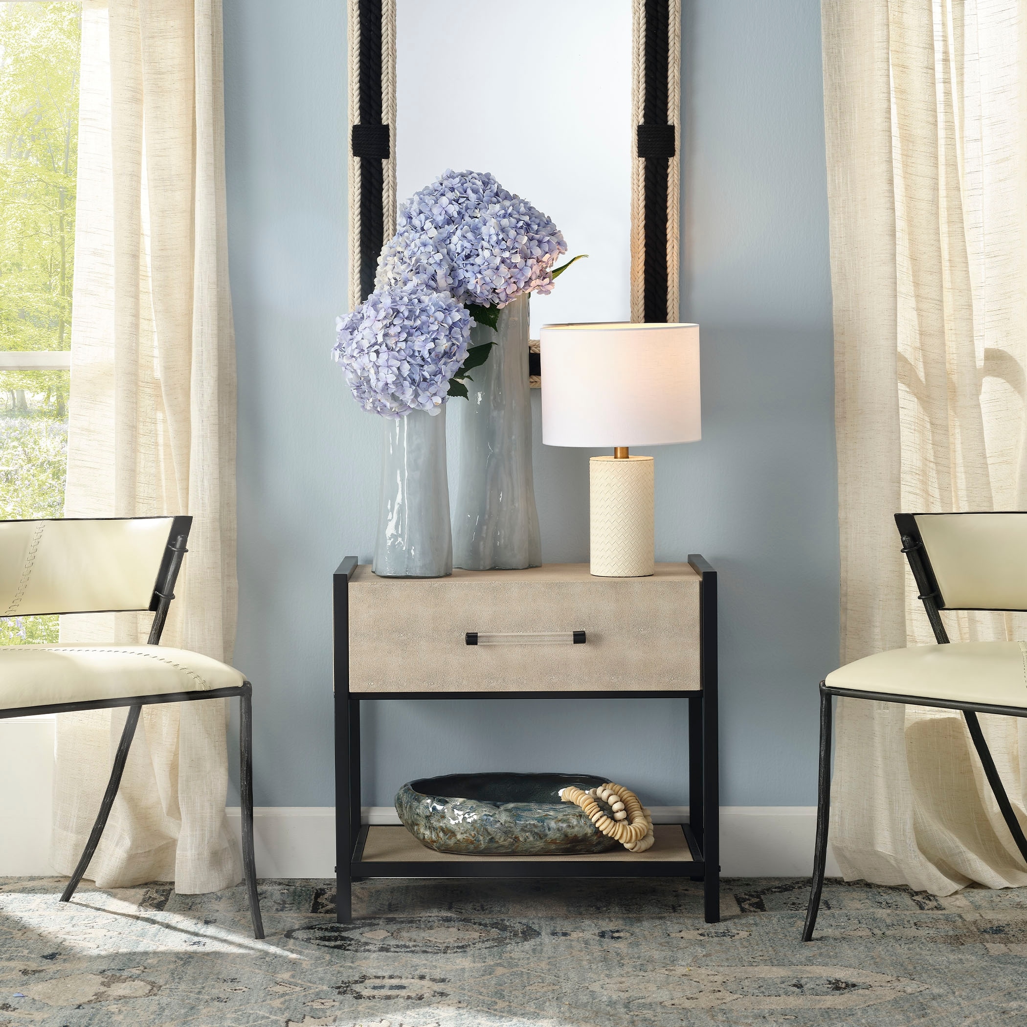 Alden Decor Monaco Faux Shagreen 1-Drawer Side Table