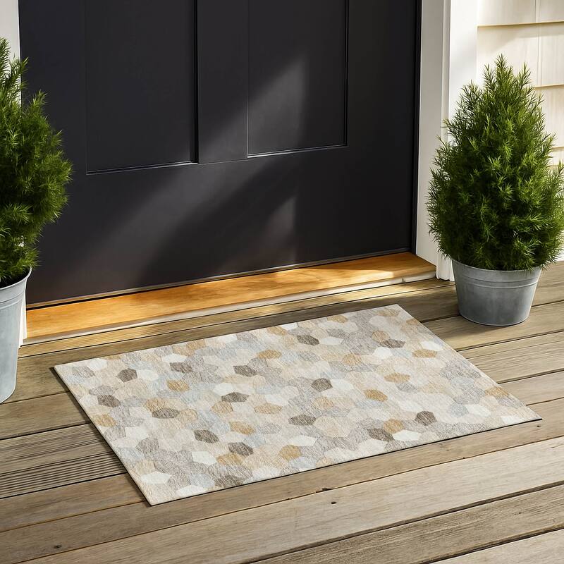 Machine Washable Indoor/ Outdoor Modern Loyd Chantille Rug - Ivory - 1'8" x 2'6"